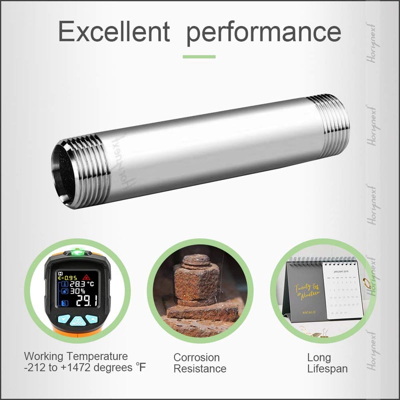 Horiznext stainless steel 304 pipe nipple npt 1/2 male threaded cast fitting, 6 inches length tube sleeve extension connector, schedule 40 conduit hose adapter - Image 3